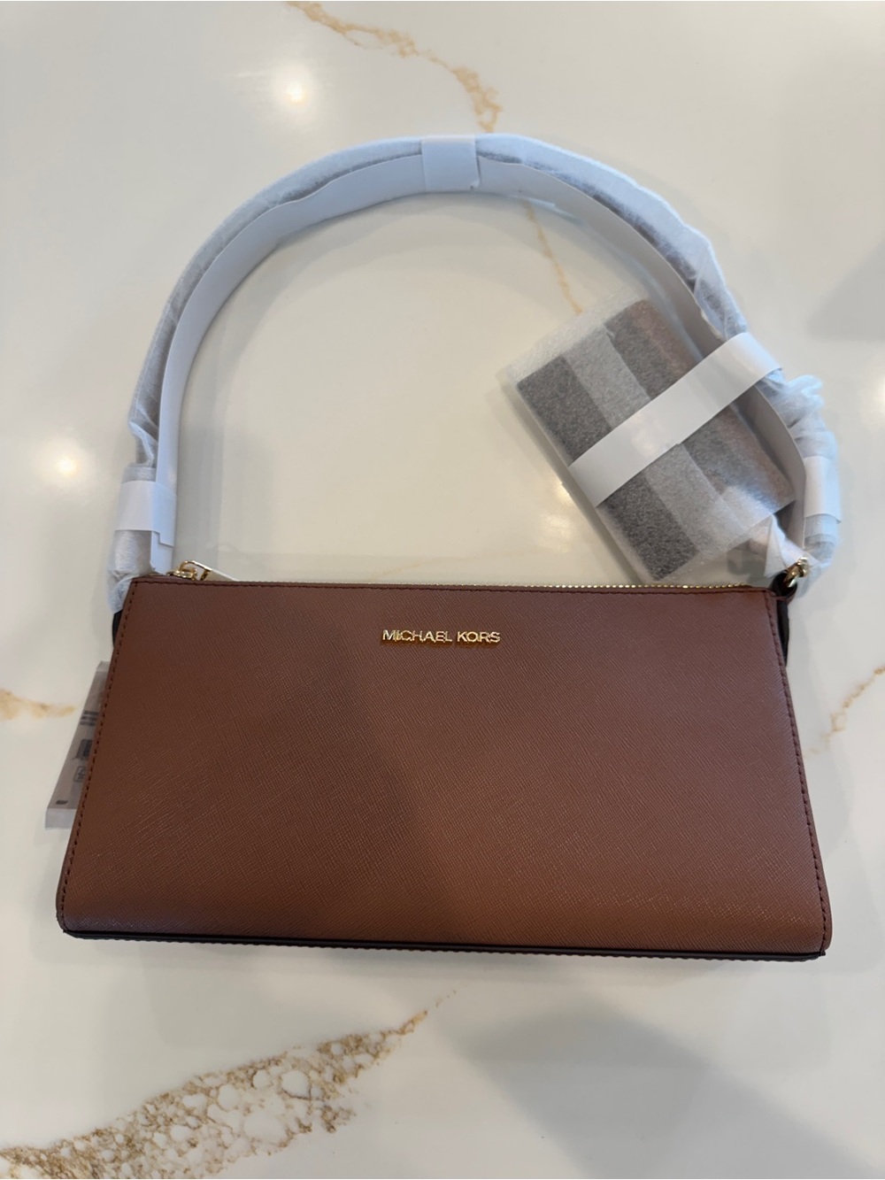 Michael Kors Vincent Luggage Saffiano Leather Shoulder Bag with Gold - NWT